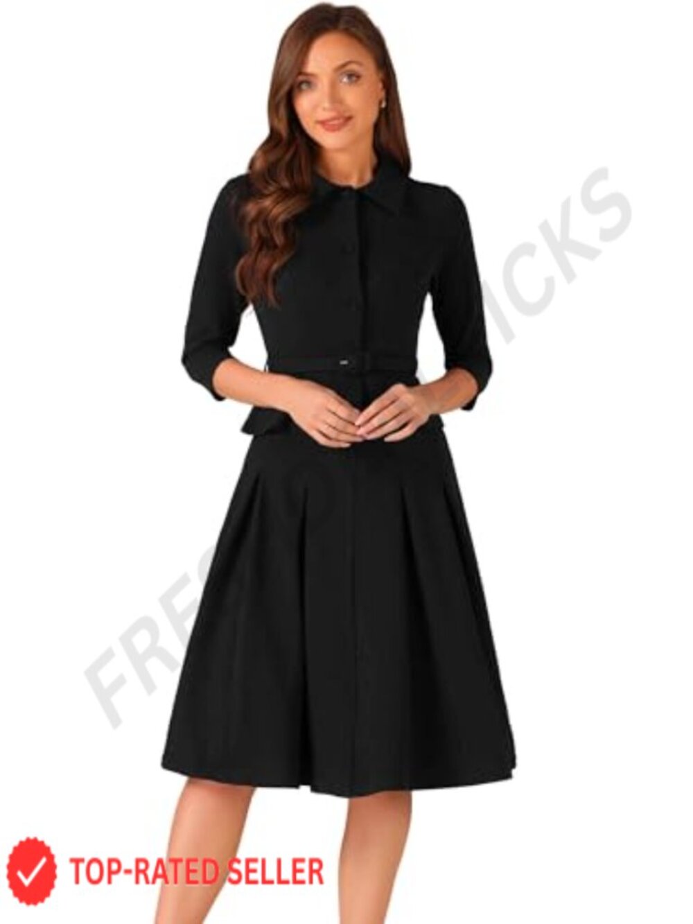 Women's 2Pc Skirt Suit Set Pleated A-Line Skirt 3/4 Sleeve Blazer Office Work
